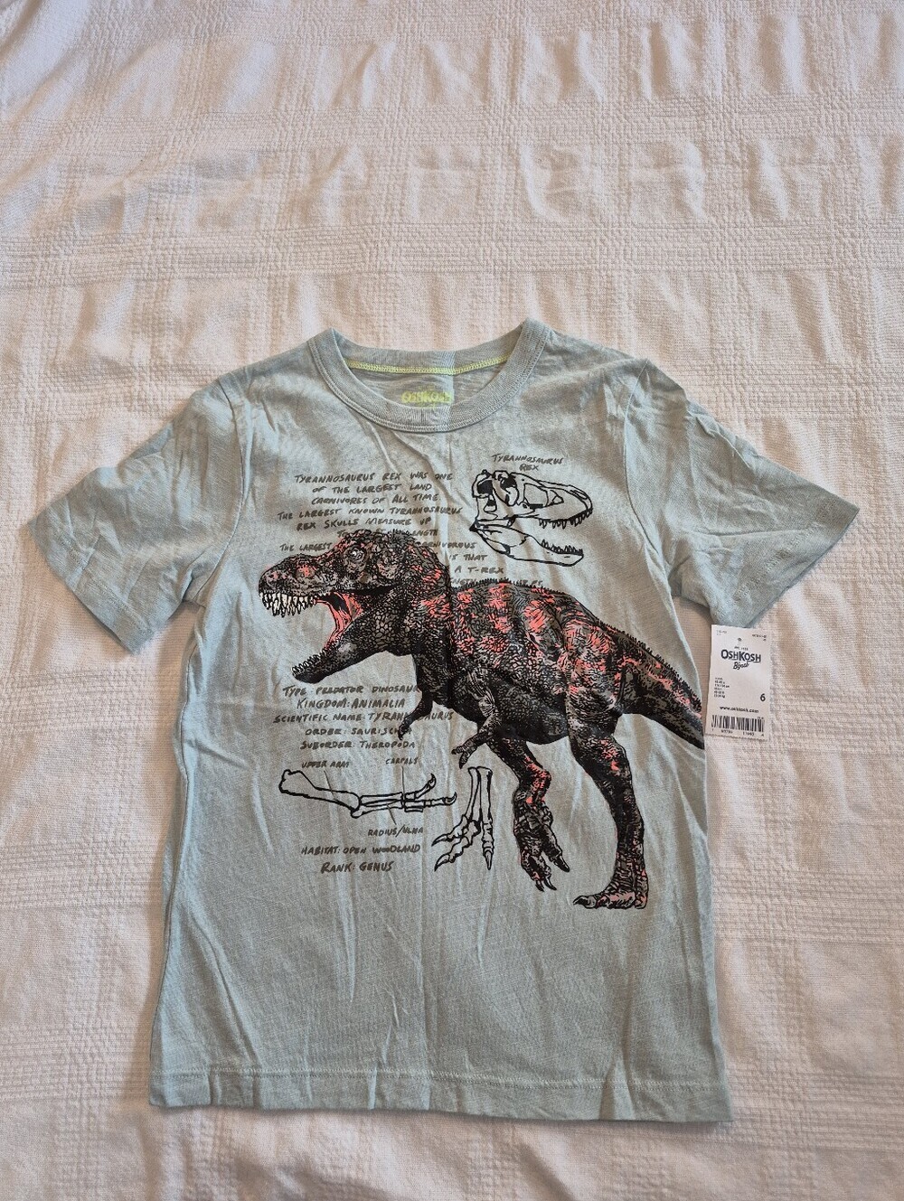 Oshkosh B'gosh boys size 6 light green T Rex short sleeve shirt NWT